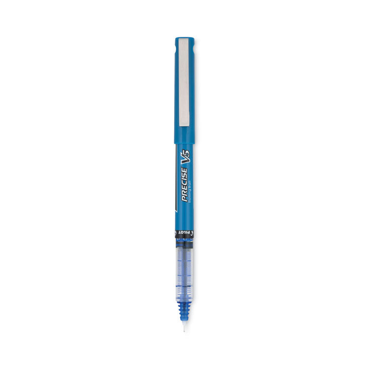 Precise V5 Rollerball Pen, Stick, Extra-Fine 0.5 mm, Blue Ink, Blue/Clear Barrel, Dozen