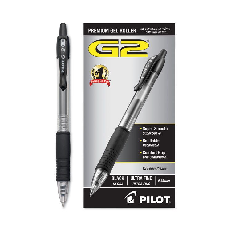 G2 Premium Gel Pen Convenience Pack, Retractable, Extra-Fine 0.38 mm, Black Ink, Smoke/Black Barrel, Dozen