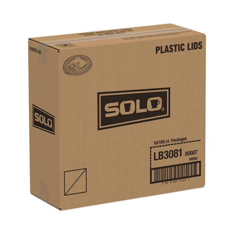 Lift Back and Lock Tab Lids for Paper Cups, Fits 8 oz Hot Cups, Plastic, White, 100/Sleeve, 10 Sleeves/Carton