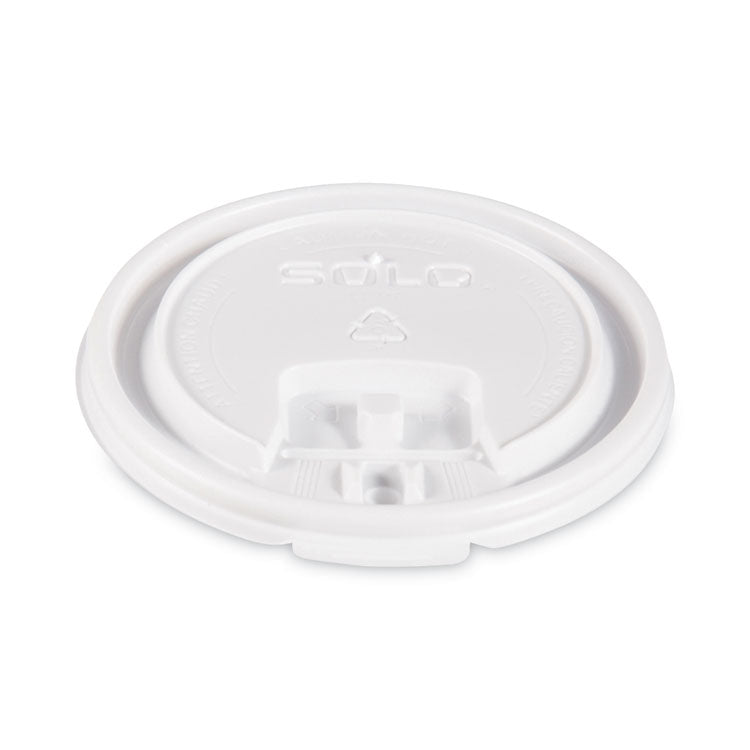 Lift Back and Lock Tab Lids for Paper Cups, Fits 10 oz Hot Cups, Plastic, White, 100/Sleeve, 10 Sleeves/Carton
