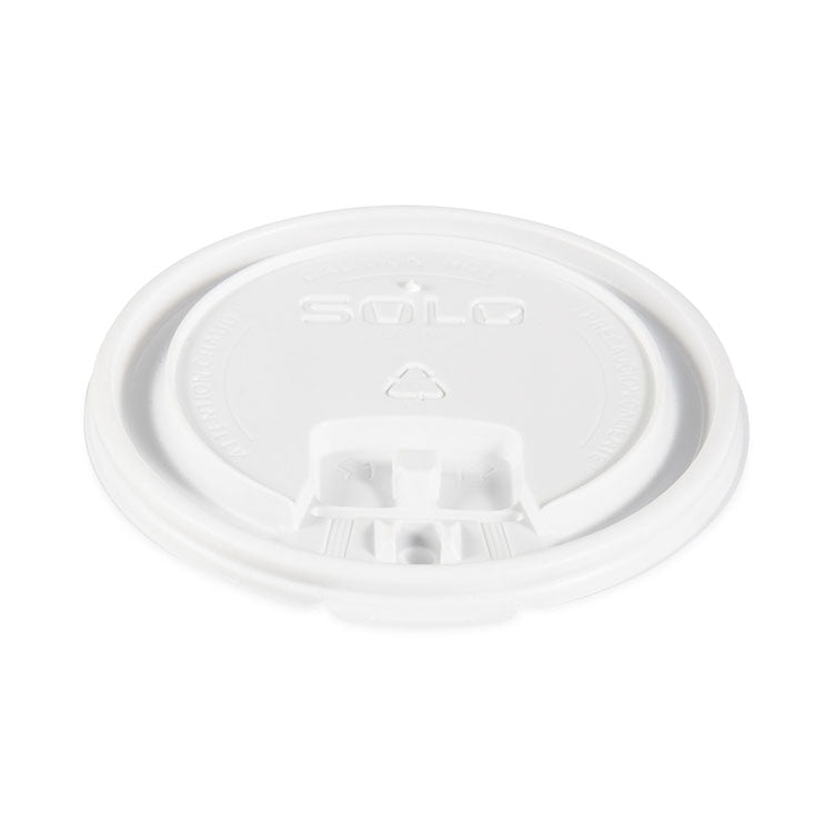 Lift Back and Lock Tab Lids for Paper Cups, Fits 10 oz to 24 oz Hot Cups, Plastic, White, 100/Sleeve, 10 Sleeves/Carton