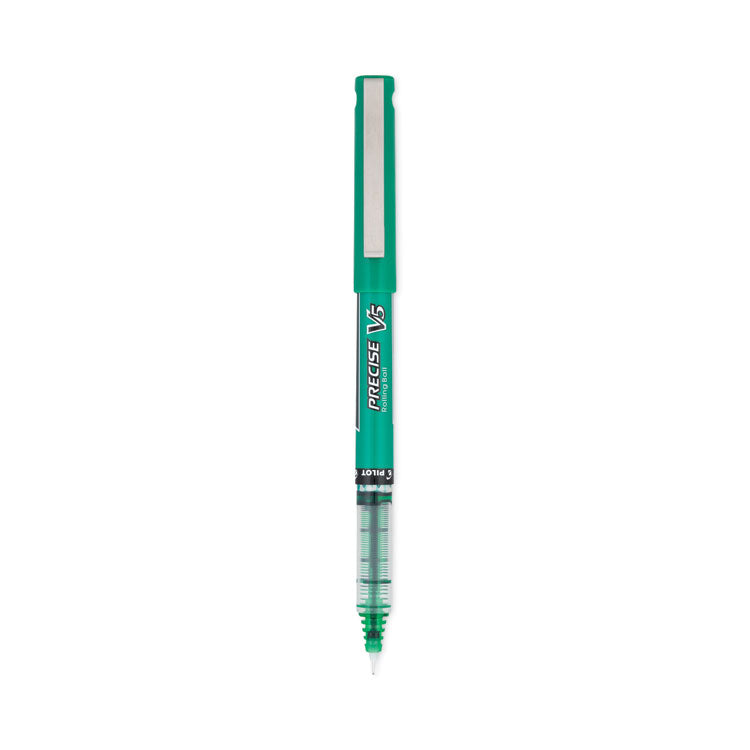 Precise V5 Rollerball Pen, Stick, Extra-Fine 0.5 mm, Green Ink, Green/Clear Barrel, Dozen
