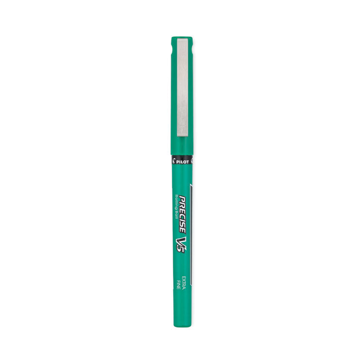 Precise V5 Rollerball Pen, Stick, Extra-Fine 0.5 mm, Green Ink, Green/Clear Barrel, Dozen