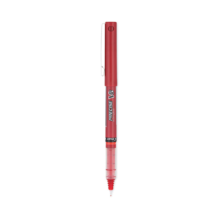 Precise V5 Rollerball Pen, Stick, Extra-Fine 0.5 mm, Red Ink, Red/Clear Barrel, Dozen