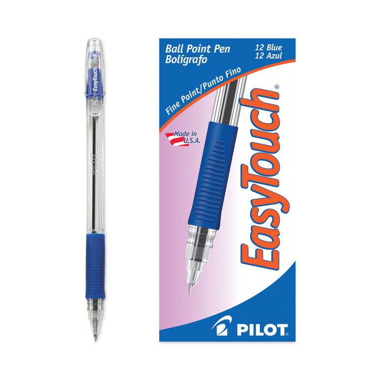 EasyTouch Ballpoint Pen, Stick, Fine 0.7 mm, Blue Ink, Clear/Blue Barrel, Dozen
