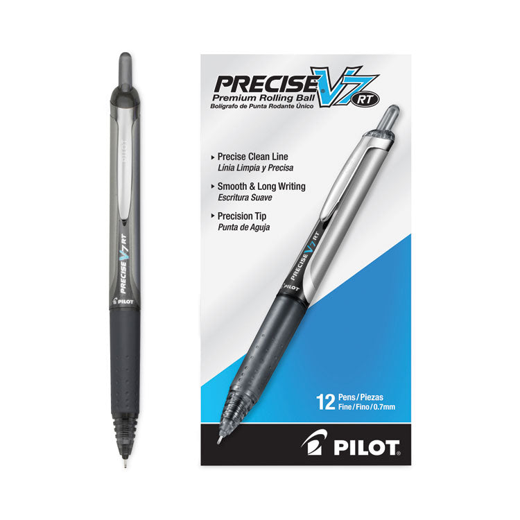 Precise V7RT Rollerball Pen, Retractable, Fine 0.7 mm, Black Ink, Black Barrel