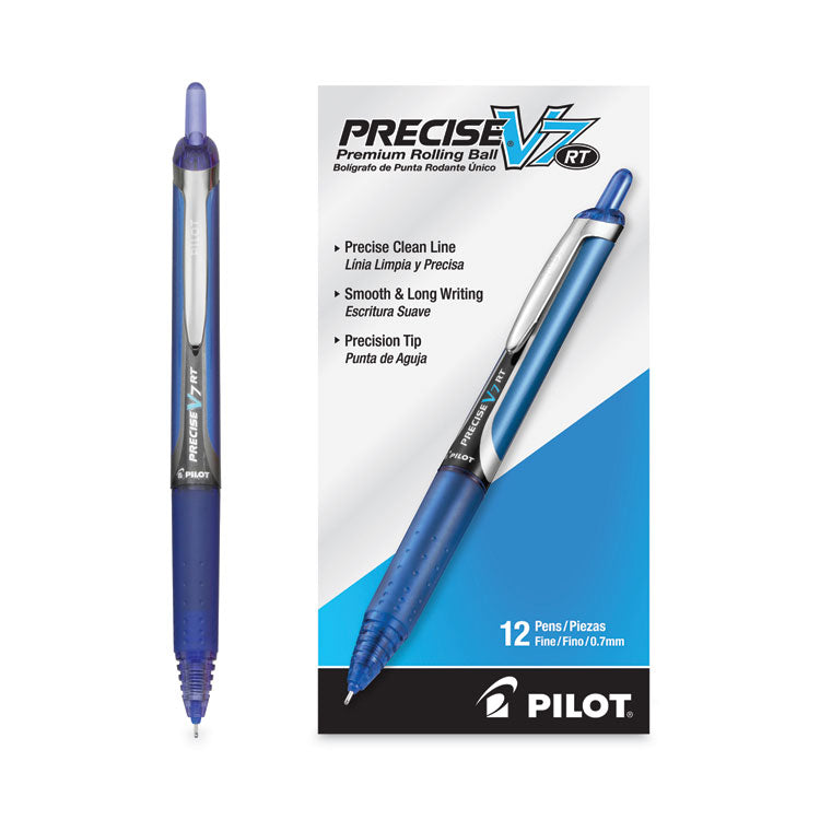 Precise V7RT Rollerball Pen, Retractable, Fine 0.7 mm, Blue Ink, Blue Barrel