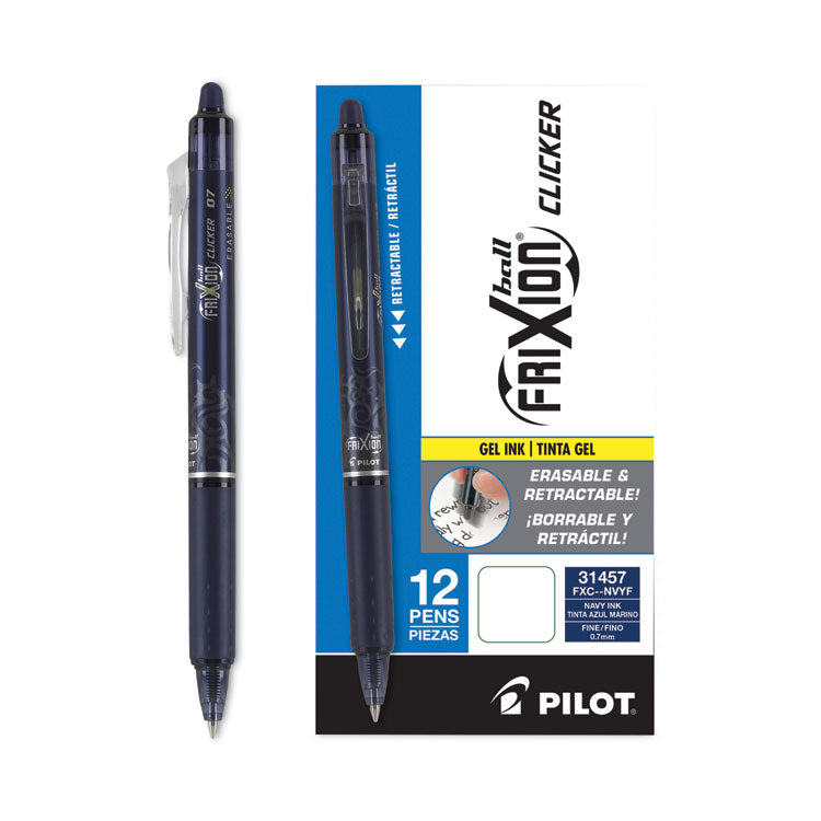 Frixion Clicker Erasable Gel Pen, Retractable, Fine 0.7 Mm, Navy Ink, Navy Barrel