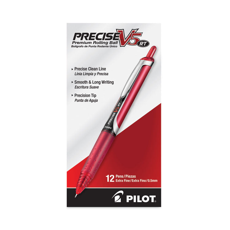 Precise V5RT Rollerball Pen, Retractable, Extra-Fine 0.5 mm, Red Ink, Red Barrel