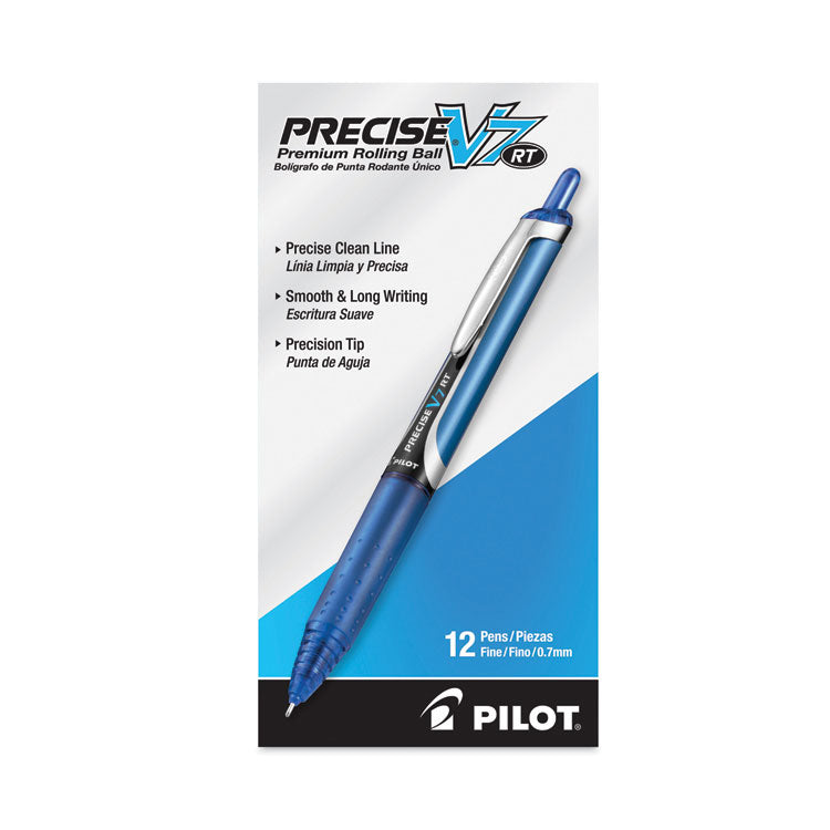 Precise V7RT Rollerball Pen, Retractable, Fine 0.7 mm, Blue Ink, Blue Barrel