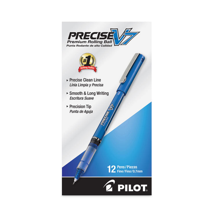 Precise V7 Rollerball Pen, Stick, Fine 0.7 mm, Blue Ink, Blue/Clear Barrel, Dozen