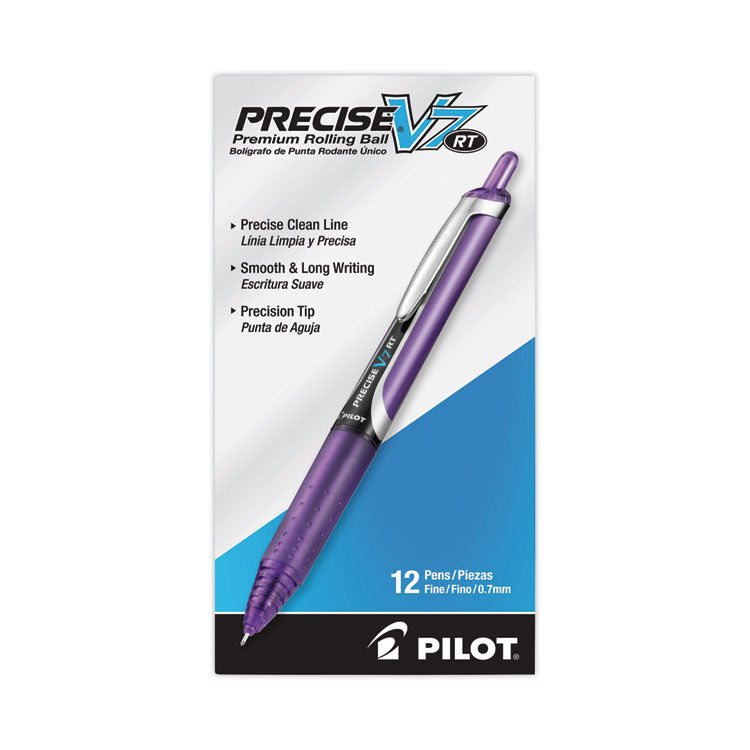 Precise V7RT Rollerball Pen, Retractable, Fine 0.7 mm, Purple Ink, Purple Barrel