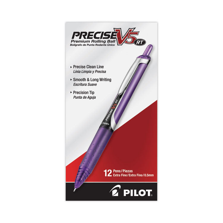 Precise V5RT Rollerball Pen, Retractable, Extra-Fine 0.5 mm, Purple Ink, Purple Barrel