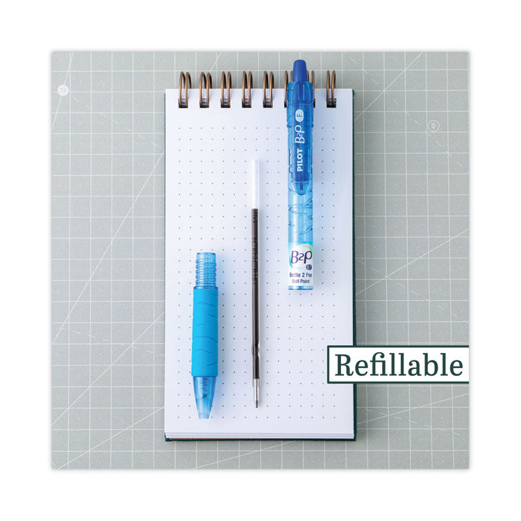 B2p Bottle-2-Pen Recycled Ballpoint Pen, Retractable, Fine 0.7 Mm, Blue Ink, Translucent Blue Barrel, Dozen