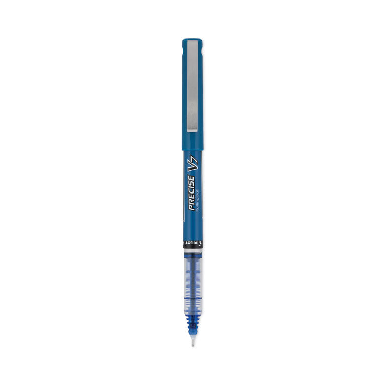 Precise V7 Rollerball Pen, Stick, Fine 0.7 mm, Blue Ink, Blue/Clear Barrel, Dozen
