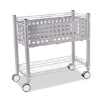 File Cart with Open Top, Metal, 1 Shelf, 2 Bins, 28.25" x 13.75" x 27.38", Matte Gray