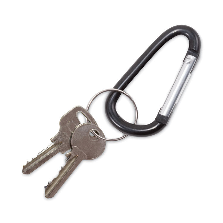 Carabiner Key Chains, (10) 1" x 2" Black Carabiners, (10) 1" dia Silver Key Rings, Aluminum