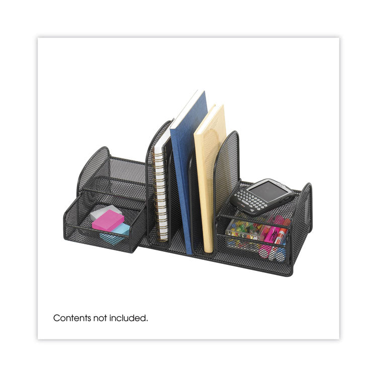 Onyx Mesh Desk Organizer, Three Sections/Two Baskets, Steel Mesh, 17 x 6.75 x 7.75, Black