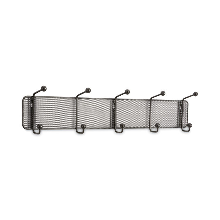 Onyx Mesh Wall Racks, 5 Hook, 26.75w x 3d x 5.5h, Black