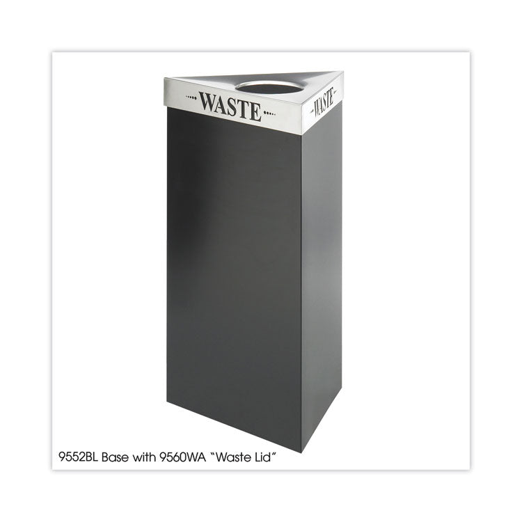Trifecta Waste Receptacle, 34" High Base, 19 gal, Steel, Black