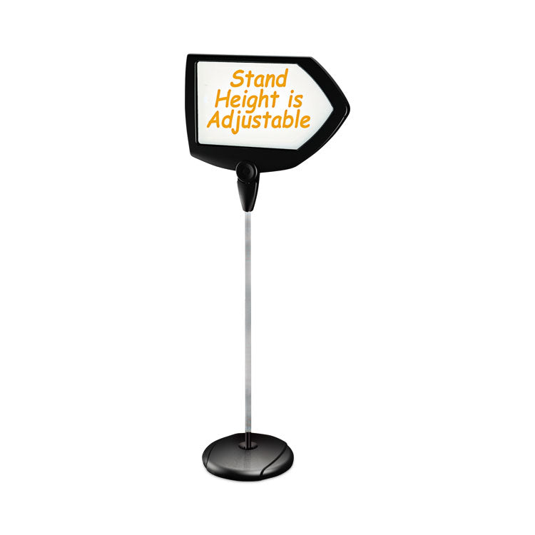 Magnetic Dry Erase Floor Stand Signs, White 25" x 17" Arrow Surface, Black/Silver Frame, 25" x 10" x 38" to 63"