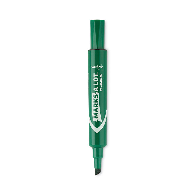 Marks A Lot Regular Desk-Style Permanent Marker, Broad Chisel Tip, Green, Dozen (7885)