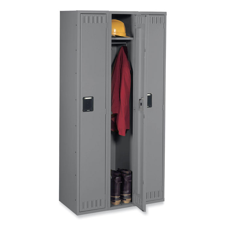 Single-Tier Locker, Three Lockers with Hat Shelves and Coat Rods, 36w x 18d x 72h, Medium Gray