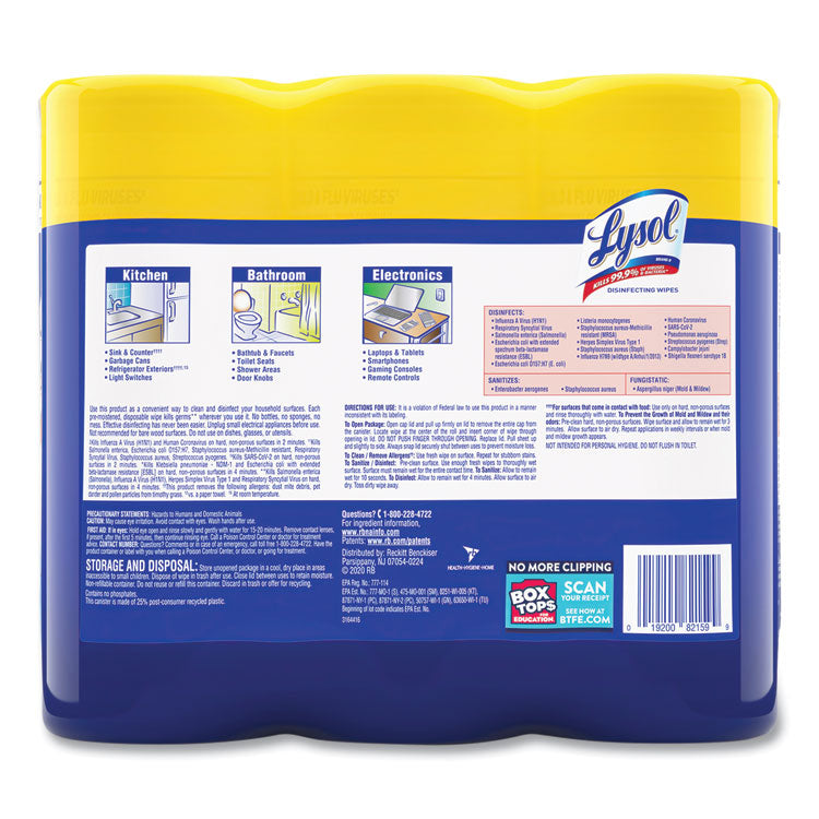 Disinfecting Wipes, 1-Ply, 7 x 7.25, Lemon and Lime Blossom, White, 35 Wipes/Canister, 3 Canisters/Pack