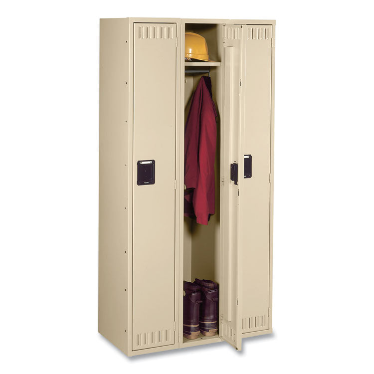 Single-Tier Locker, Three Lockers with Hat Shelves and Coat Rods, 36w x 18d x 72h, Sand