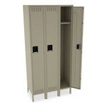 Single-Tier Locker with Legs, Three Lockers with Hat Shelves and Coat Rods, 36w x 18d x 78h, Sand