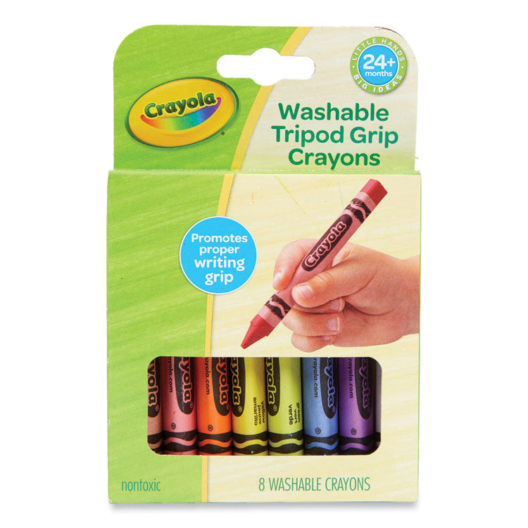 Washable Tripod Grip Crayons, Assorted Colors, 8/Pack