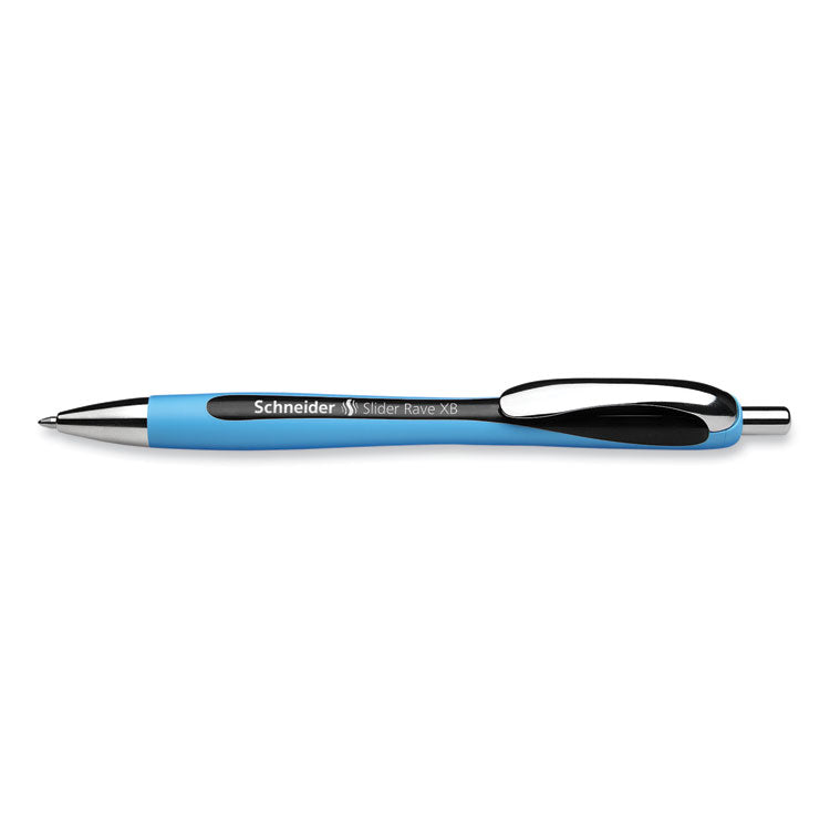 Slider Rave XB Ballpoint Pen, Retractable, Extra-Bold 1.4 mm, Black Ink, Black/Light Blue Barrel