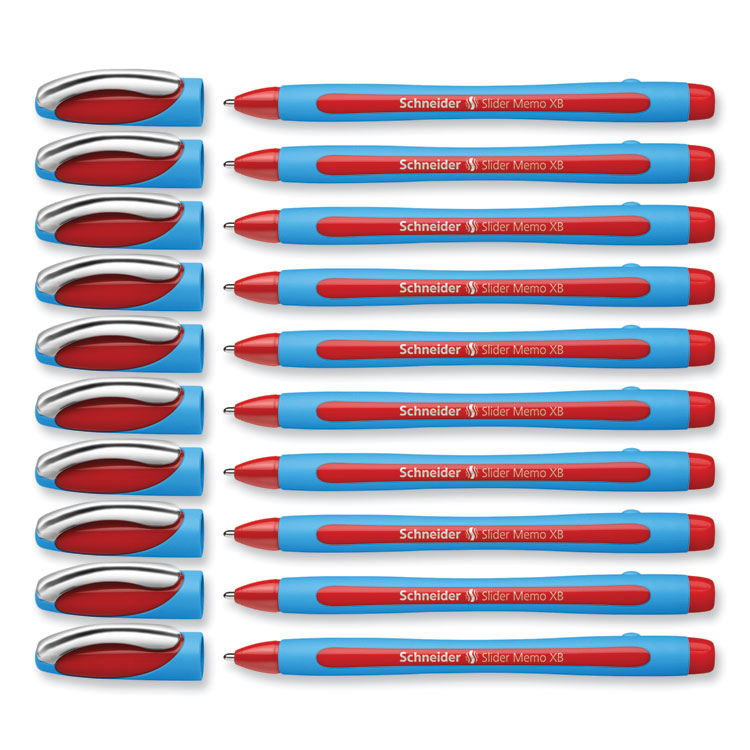 Slider Memo XB Ballpoint Pen, Stick, Extra-Bold 1.4 mm, Red Ink, Red/Light Blue Barrel, 10/Box
