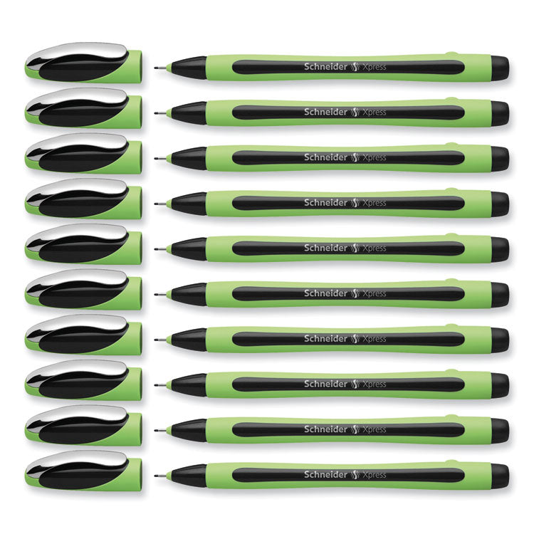 Xpress Fineliner Porous Point Pen, Stick, Medium 0.8 Mm, Black Ink, Black/green Barrel, 10/box