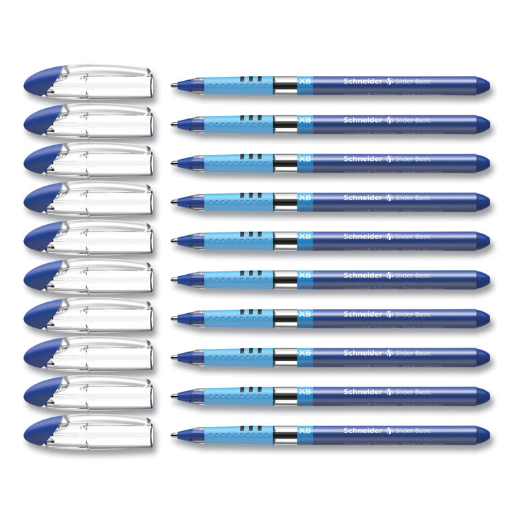 Slider Basic Ballpoint Pen, Stick, Extra-Bold 1.4 mm, Blue Ink, Blue Barrel, 10/Box