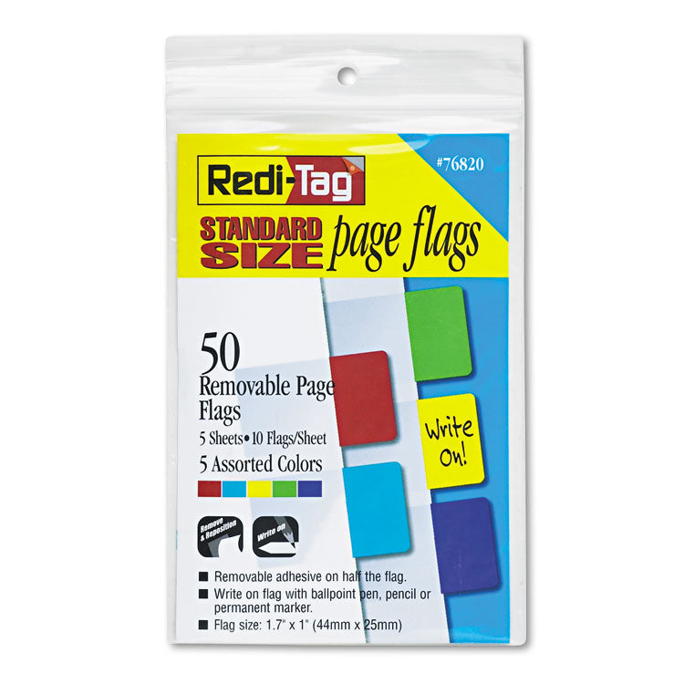 Removable Page Flags, Red/blue/green/yellow/purple, 10/color, 50/pack