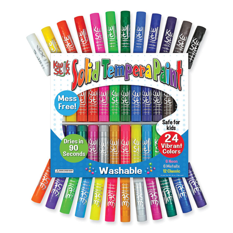 Kwik Stick Tempera Paint, 3.5", Assorted Colors, 24/Pack
