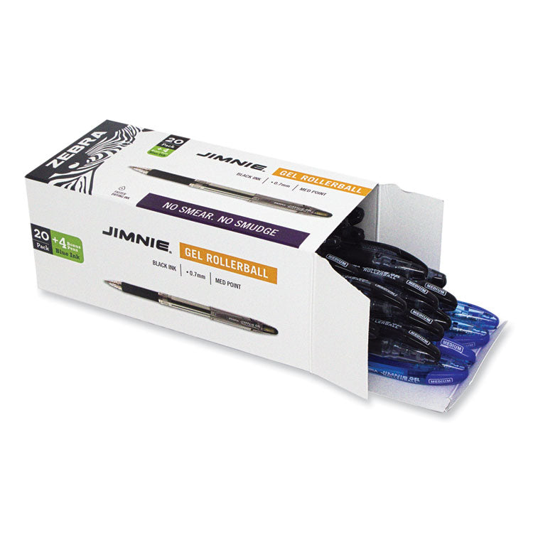 Jimnie Gel Pen Value Pack, Stick, Medium 0.7 mm, Black Ink, Clear/Black Barrel, 24/Box