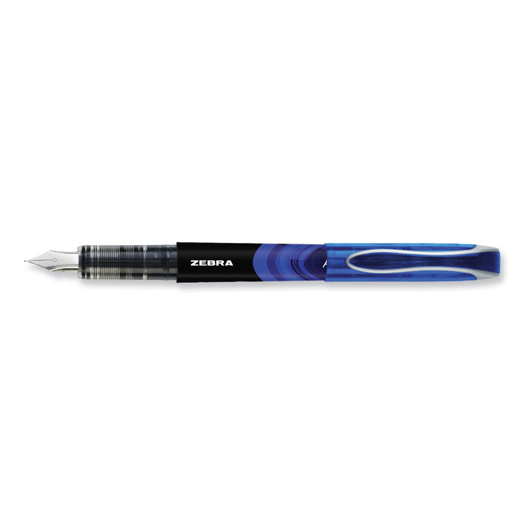 Fountain Pen, Fine 0.6 mm, Blue Ink, Black/Blue Barrel, 12/Pack