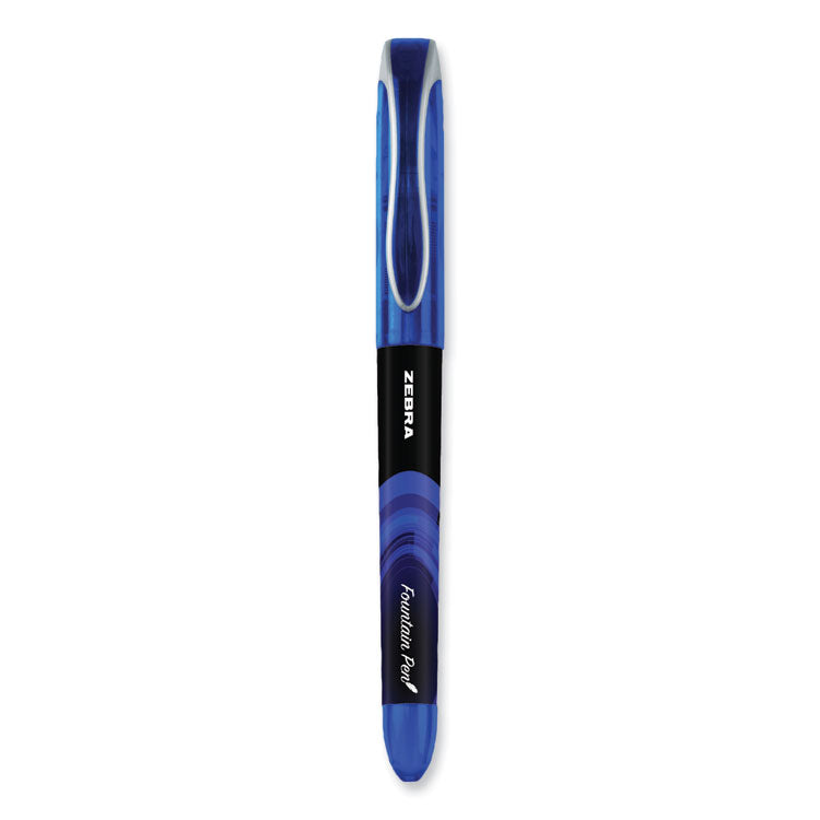 Fountain Pen, Fine 0.6 mm, Blue Ink, Black/Blue Barrel, 12/Pack