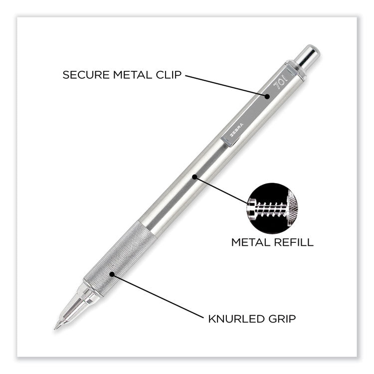 F-701 Ballpoint Pen, Retractable, Fine 0.7 Mm, Black Ink, Stainless Steel/black Barrel
