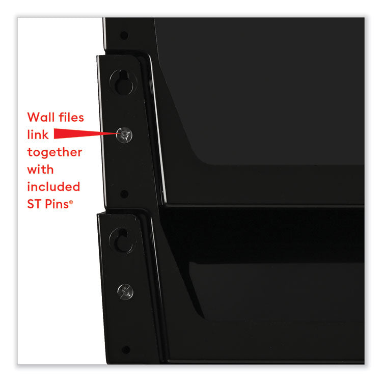 DocuPocket Stackable Three-Pocket Partition Wall File, 3 Sections, Letter Size, 13" x 4", Black