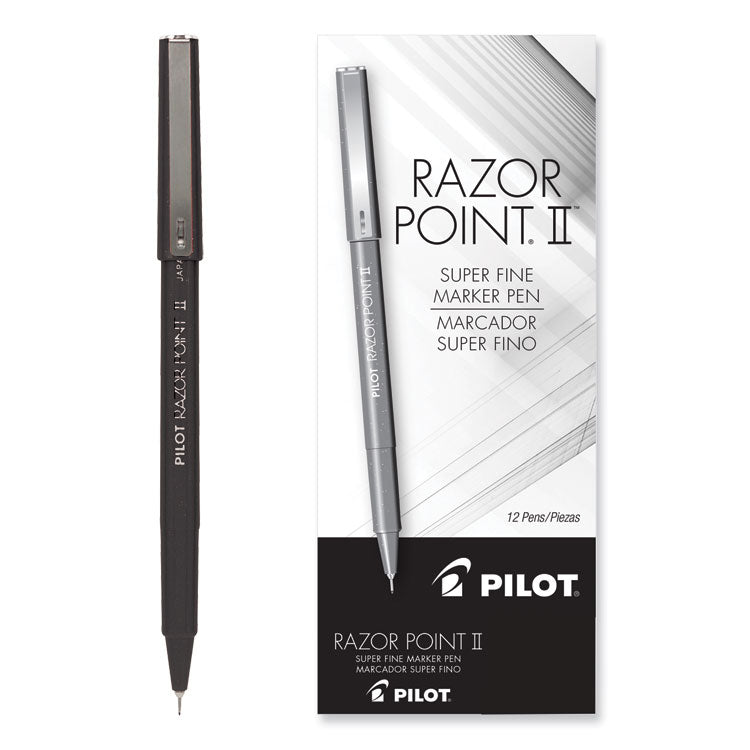 Razor Point Fine Line Porous Point Pen, Stick, Extra-Fine 0.3 Mm, Black Ink, Black Barrel, Dozen