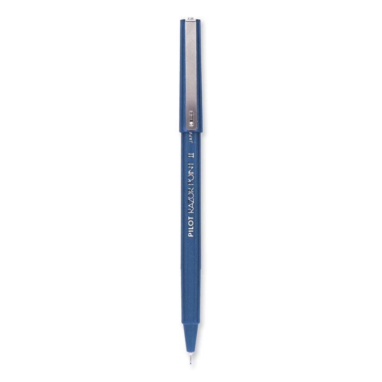 Razor Point II Super Fine Line Porous Point Pen, Stick, Super-Fine 0.2 mm, Blue Ink, Blue Barrel, Dozen