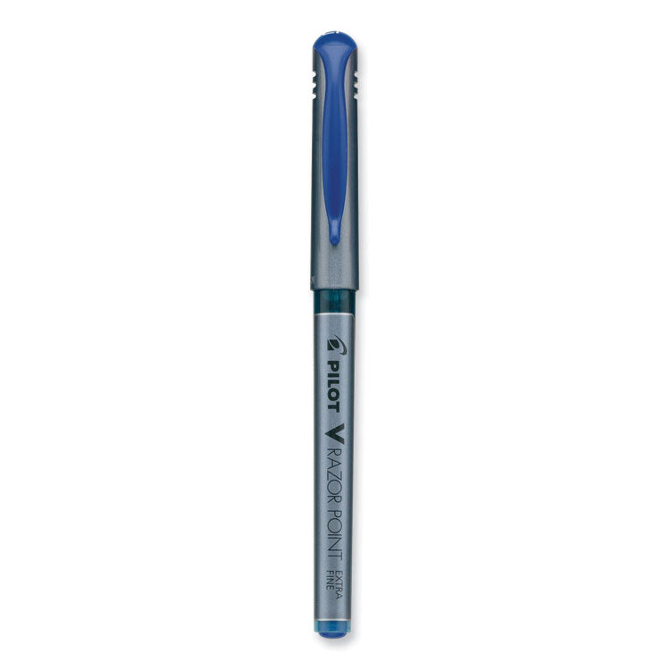 V Razor Point Liquid Ink Porous Point Pen, Stick, Extra-Fine 0.5 mm, Blue Ink, Gray/Translucent Blue Barrel, Dozen