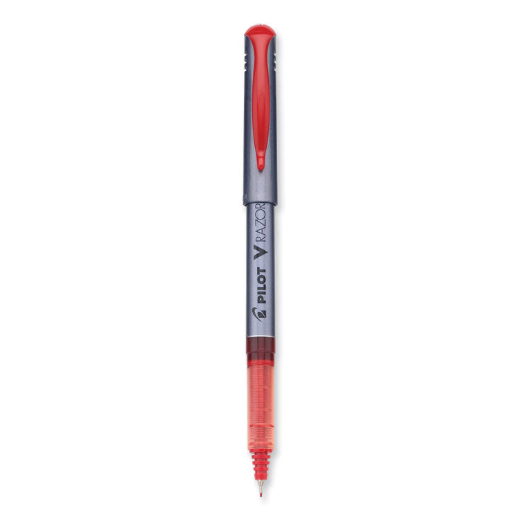 V Razor Point Liquid Ink Porous Point Pen, Stick, Extra-Fine 0.5 mm, Red Ink, Gray/Translucent Red Barrel, Dozen