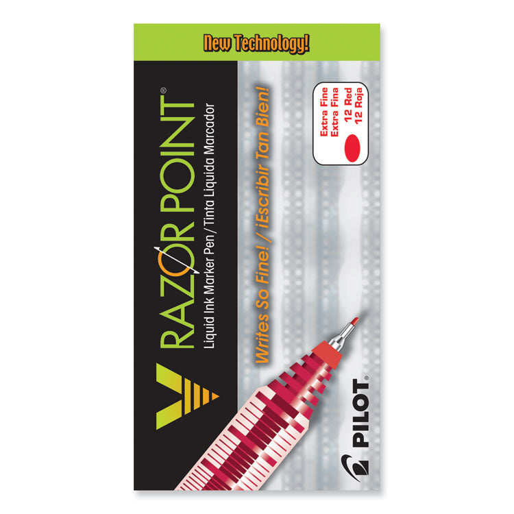 V Razor Point Liquid Ink Porous Point Pen, Stick, Extra-Fine 0.5 mm, Red Ink, Gray/Translucent Red Barrel, Dozen