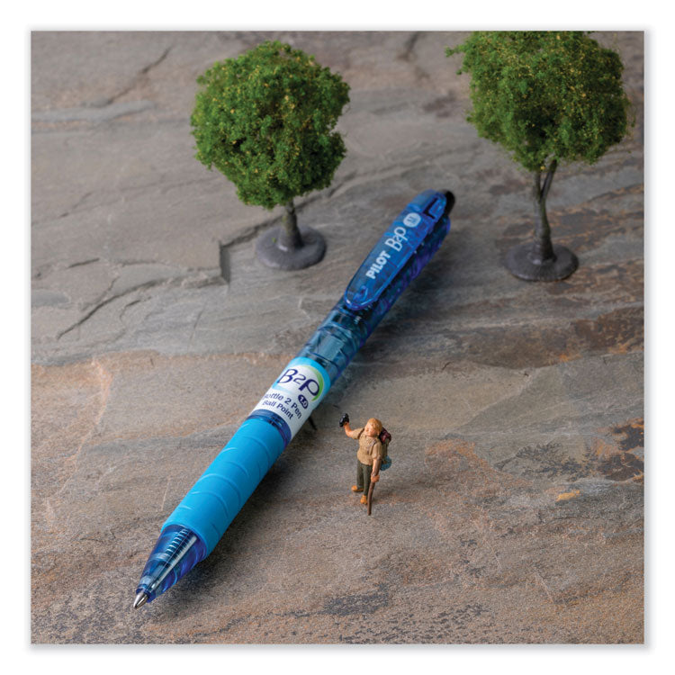 B2p Bottle-2-Pen Recycled Ballpoint Pen, Retractable, Medium 1 Mm, Black Ink, Translucent Blue Barrel, Dozen