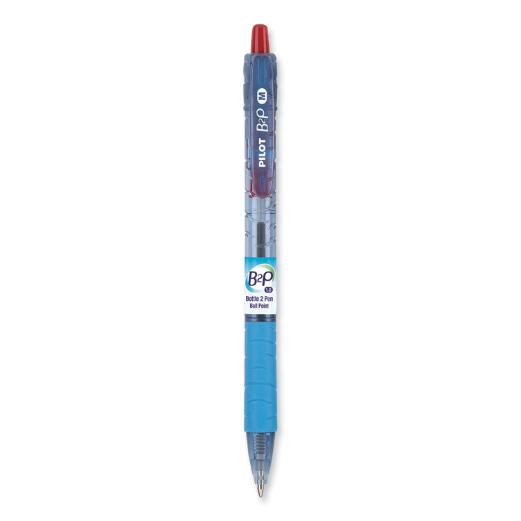 B2p Bottle-2-Pen Recycled Ballpoint Pen, Retractable, Medium 1 Mm, Red Ink, Translucent Blue Barrel, Dozen