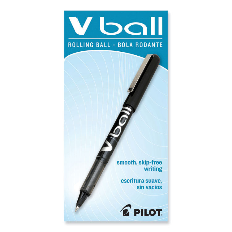 VBall Liquid Ink Rollerball Pen, Stick, Extra-Fine 0.5 mm, Black Ink, Black/Clear Barrel, Dozen